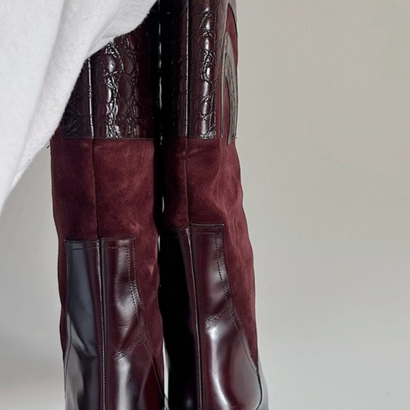 Vintage 90s Pallito burgundy purple high knee heeled  boots made in Italy - Picture 3 of 3